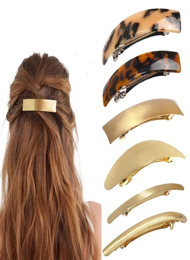 AITELEI 6pcs gold barrettes for women Metal Flat Hair Clips Tortoise Retro French Clips Gold Hair Barrettes Snap Hair Clips for Women Lady - Image 1
